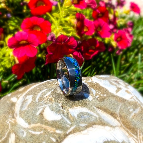 Opal and Titanium Wave ring - Picture 2 of 3